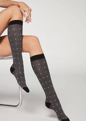 Sosete Calzedonia Dot-Pattern Long Dama Gri | RO2239YU