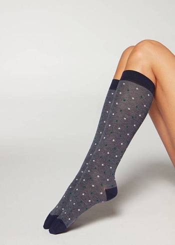 Sosete Calzedonia Dot-Pattern Long Dama Albastri | RO2241IS