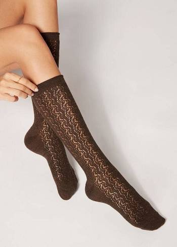 Sosete Calzedonia Knee High with Open Knit Lână Long Dama Maro | RO2242OR