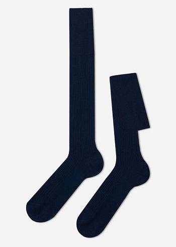 Sosete Calzedonia Lisle Thread Cu Nervuri Long Barbati Bleumarin | RO2754MA