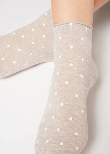 Sosete Calzedonia Polka Dot Motif Scurte with Linen Dama Bej | RO2466HK