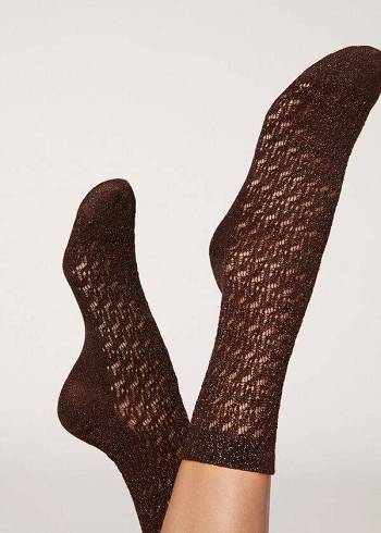 Sosete Calzedonia Scurte Openwork with Glitter Dama Cafe | RO2506WY