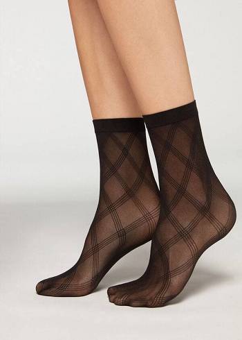 Sosete Calzedonia Scurte in Diamond Eco Mesh Dama Negrii | RO2500IS