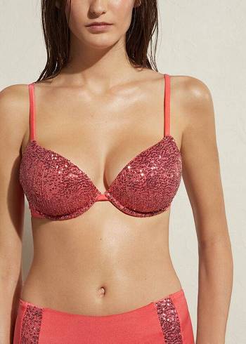 Topuri De Bikini Calzedonia Căptușită Push-Up Cannes Dama Roz | RO1838XF