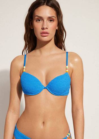 Topuri De Bikini Calzedonia Căptușită Push-Up San Diego Dama Albastri | RO1878OR