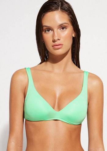 Topuri De Bikini Calzedonia Căptușită Triangle Indonesia Eco rosa Dama Verde Menta | RO1922QZ