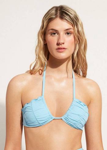 Topuri De Bikini Calzedonia Drawstring Bandeau Islamorada Dama Albastri | RO1711BC