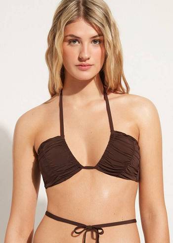 Topuri De Bikini Calzedonia Drawstring Bandeau Islamorada Dama Cafe Maro | RO1712NB