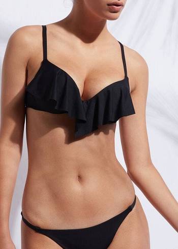 Topuri De Bikini Calzedonia Indonesia Ultra Push Up Ruffle Dama Negrii | RO1776AP