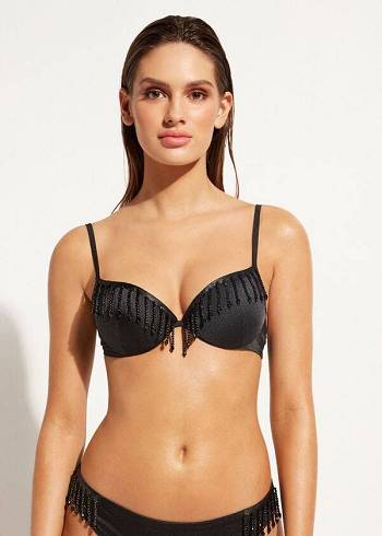 Topuri De Bikini Calzedonia Lightly Căptușită Push-up Taipei Dama Negrii | RO1777SO