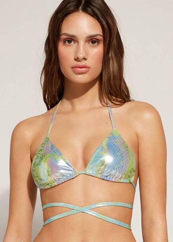 Topuri De Bikini Calzedonia Snake-Pattern Triangle String Las Palmas Dama Verzi | RO1959SO