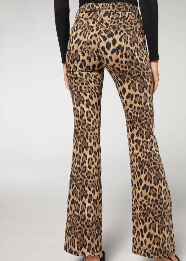 Blugi Calzedonia Animal Print Flared Dama Maro | RO2561NB