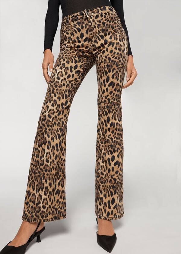 Blugi Calzedonia Animal Print Flared Dama Maro | RO2561NB