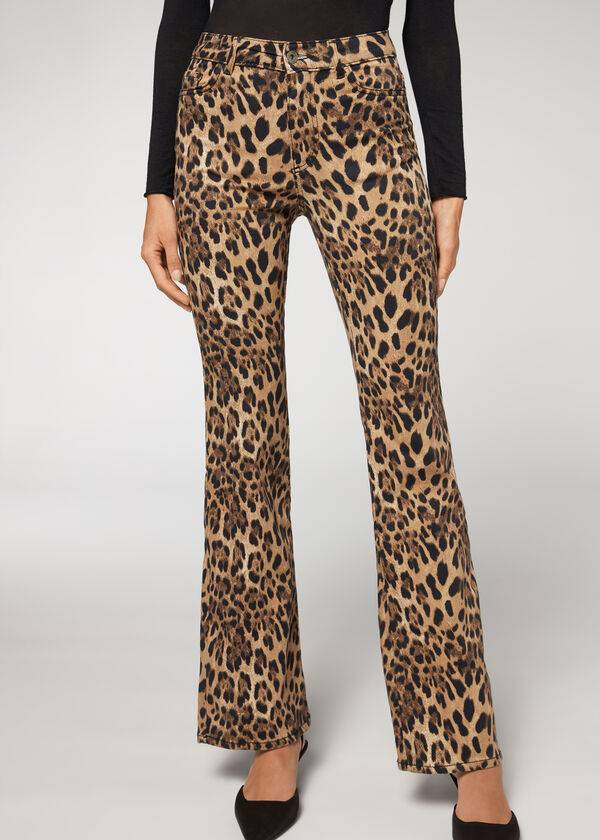 Blugi Calzedonia Animal Print Flared Dama Maro | RO2561NB