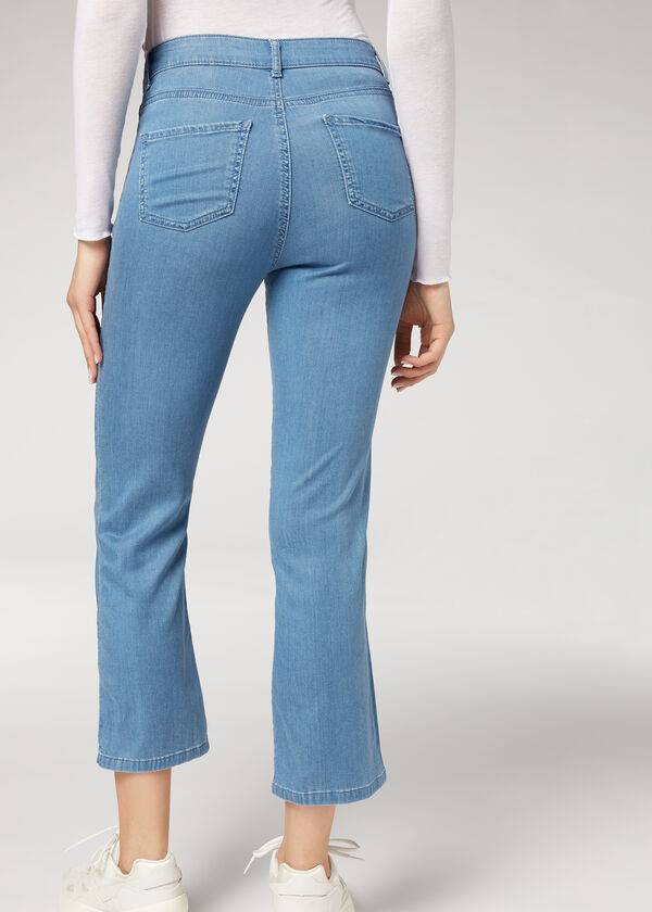 Blugi Calzedonia Eco Light Flared Cropped Denim Dama Albastri | RO2570HK