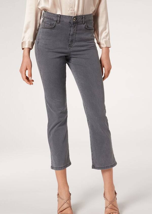 Blugi Calzedonia Eco Light Flared Cropped Denim Dama Gri | RO2571GL