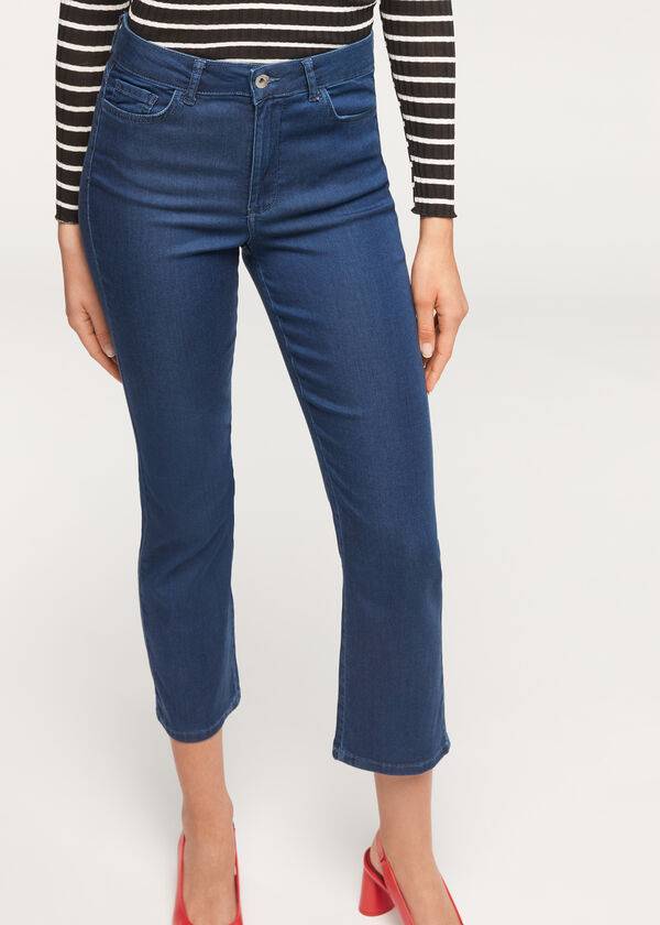 Blugi Calzedonia Eco Light Flared Cropped Denim Dama Bleumarin | RO2573DN