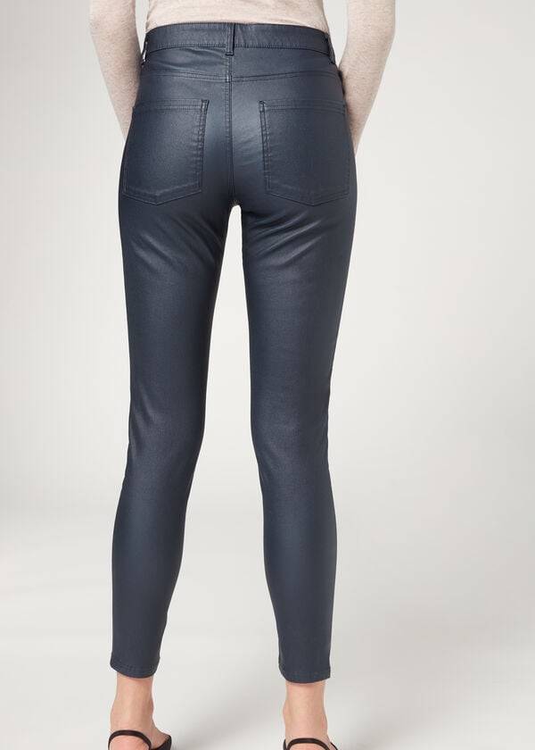 Blugi Calzedonia Faux Piele Slab Dama Bleumarin Albastri | RO2591XF