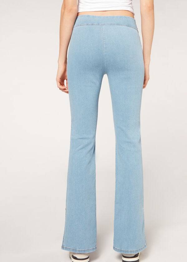 Blugi Calzedonia High-Talie Flared in Denim with Slits Dama Albastri | RO2599DN