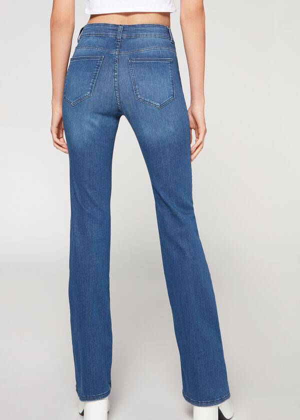 Blugi Calzedonia Super Flex Denim High Talie Bootcut Dama Albastri | RO2614BC