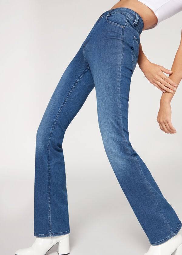 Blugi Calzedonia Super Flex Denim High Talie Bootcut Dama Albastri | RO2614BC