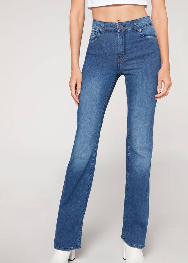 Blugi Calzedonia Super Flex Denim High Talie Bootcut Dama Albastri | RO2614BC