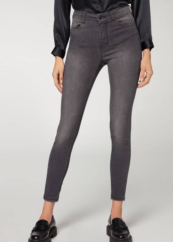 Blugi Calzedonia Super Flex Denim High Talie Superskinny Dama Gri | RO2616CE