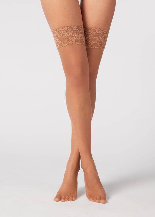 Ciorapi Calzedonia 8 Denier Ultra Sheer Thigh-Highs Dama Bej Maro | RO1254OR