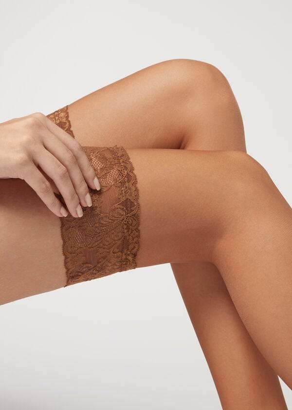 Ciorapi Calzedonia 8 Denier Ultra Sheer Thigh-Highs Dama Bej | RO1256AP