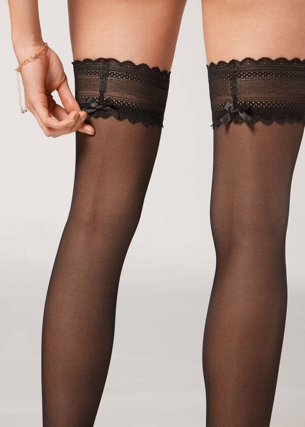 Ciorapi Calzedonia Crochet 40 Denier Sheer Thigh Highs Dama Negrii | RO1262JJ