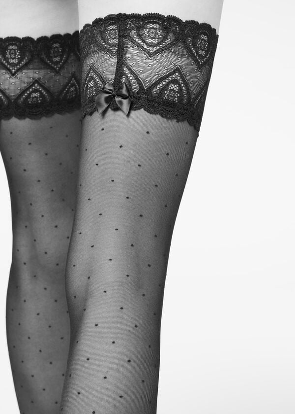 Ciorapi Calzedonia Micro Dot 30 Denier Sheer Thigh Highs Dama Negrii | RO1264LH