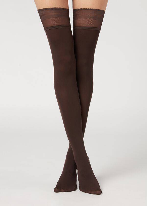 Ciorapi Calzedonia Opaque soft touch Thigh-Highs Dama Cafe | RO1267CE