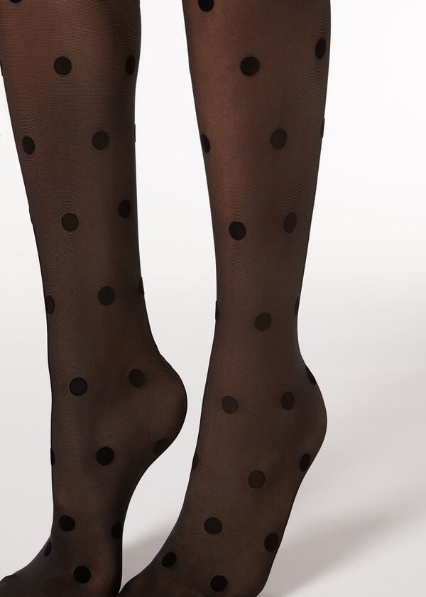 Colanti Calzedonia Flocked Dots Sheer 30 Denier Dama Negrii | RO1223RW