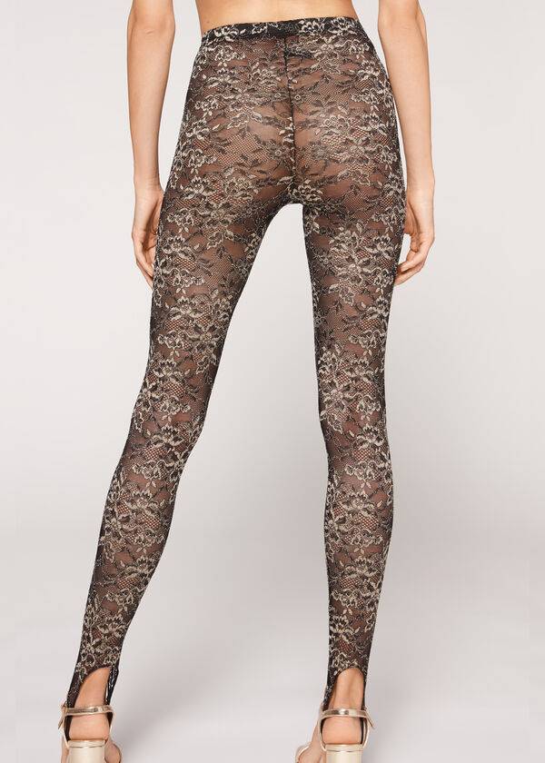 Colanti Calzedonia Glitter Dantela Stirrup Dama Maro Negrii | RO2655WY