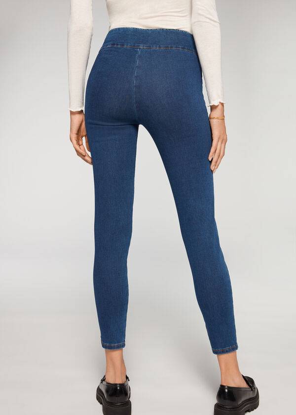 Colanti Calzedonia High Talie Slab Denim Dama Albastri | RO2658NB