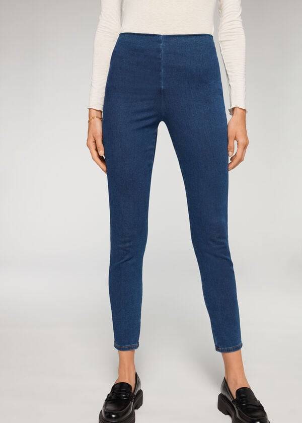 Colanti Calzedonia High Talie Slab Denim Dama Albastri | RO2658NB