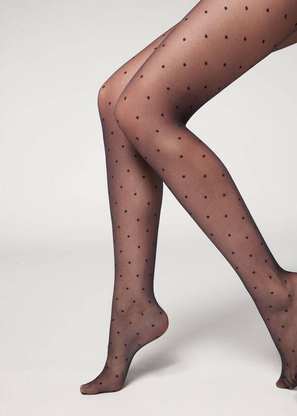 Colanti Calzedonia Sheer polka dot Dama Albastri | RO1234GL