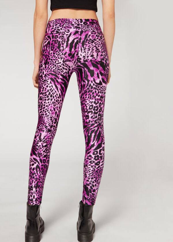 Colanti Calzedonia Shiny Animal-Print Atletism Dama Roz | RO2682QZ