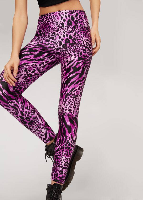 Colanti Calzedonia Shiny Animal-Print Atletism Dama Roz | RO2682QZ