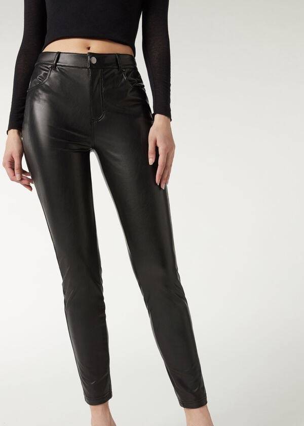 Colanti Calzedonia Thermal leather-effect Dama Negrii | RO2701OR