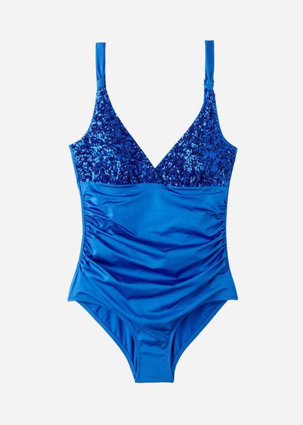 Costume De Baie Calzedonia Căptușită One-Piece Shaping-Effect Cannes Dama Albastri | RO2189IS