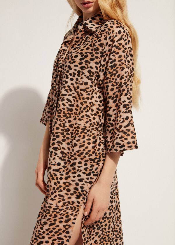 Cover Ups Calzedonia Animal Patterned Midi Shirt Dama Maro | RO2067HK