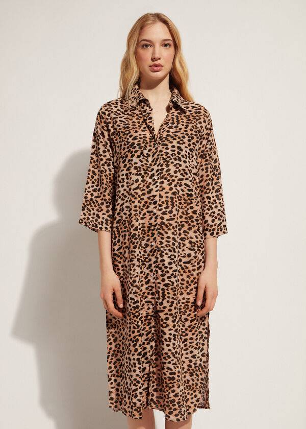 Cover Ups Calzedonia Animal Patterned Midi Shirt Dama Maro | RO2067HK