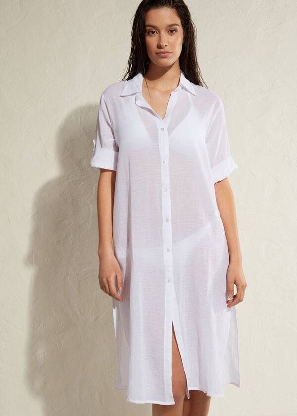 Cover Ups Calzedonia Bumbac Maxi Shirt Dama Albi | RO2070LH