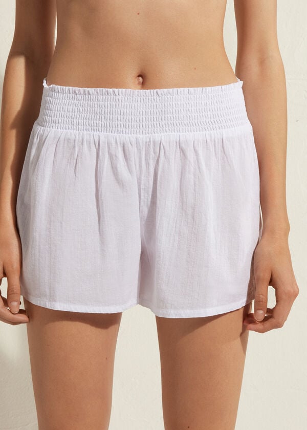 Cover Ups Calzedonia Bumbac Shorts Dama Albi | RO2124XF