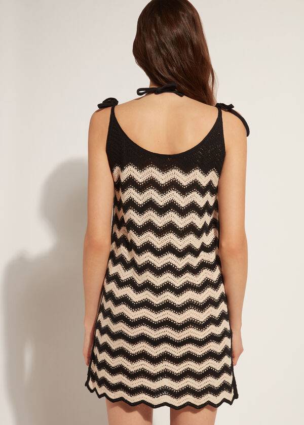 Cover Ups Calzedonia Crochet Rochie with Chevron Motif Dama Negrii Bej | RO2073CE