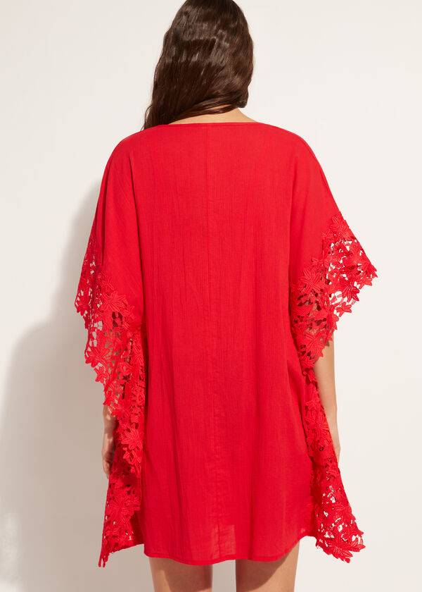 Cover Ups Calzedonia Floral Macramé Dantela Caftan Dama Rosii | RO2080EX