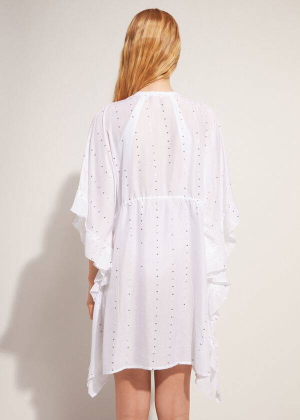 Cover Ups Calzedonia Kimono Caftan with Sangallo Dantela and Sequins Dama Albi | RO2085IS