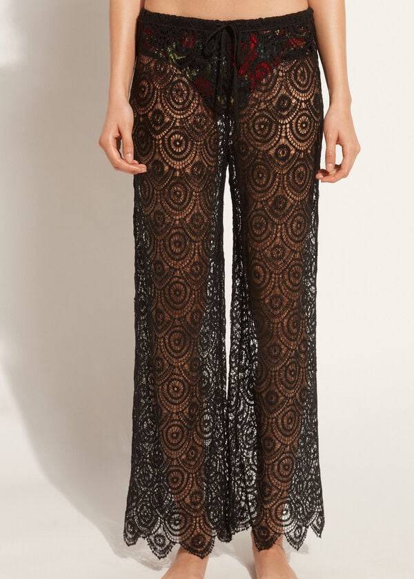 Cover Ups Calzedonia Long Crochet Pants Dama Negrii | RO2133RW