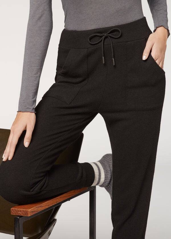 Pantaloni Calzedonia Cashmere Blend Stretch Dama Negrii | RO2714FM